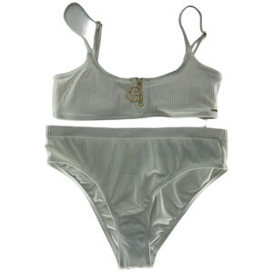 XOXO Womens White Ribbed Bikini Size S